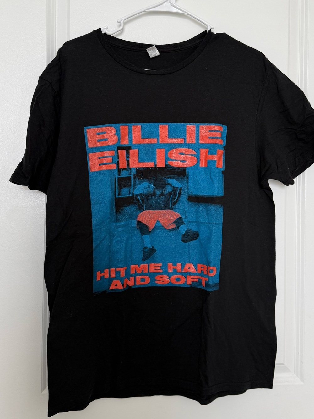 ✨5 for $25✨ Gildan Black Billie Eilish Graphic Tee with Red and Blue Print